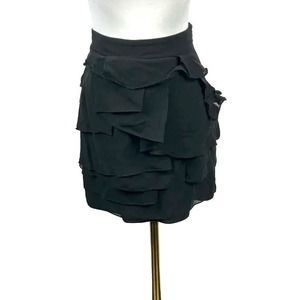 Club Monaco Skirt Size 4 Ruffle Silk Tiered Black Mini‎ Lined